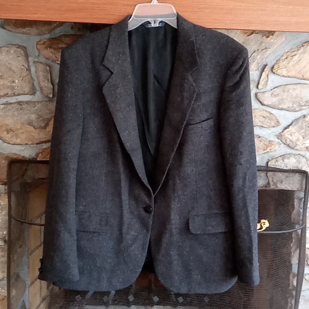 Vintage Burberry Camel Hair Charcoal Gray Blazer Jacket